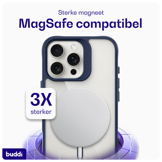 Buddi Hybrid Apple iPhone 16 Pro Hoesje MagSafe Back Cover Transparant Blauw afbeelding 3