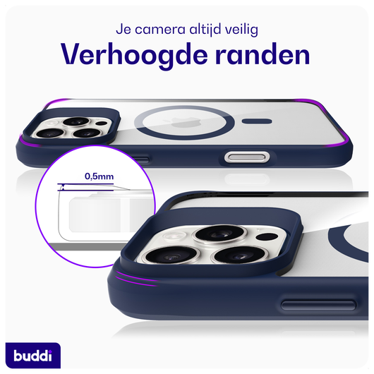 Buddi Hybrid Apple iPhone 16 Pro Hoesje MagSafe Back Cover Transparant Blauw afbeelding 5