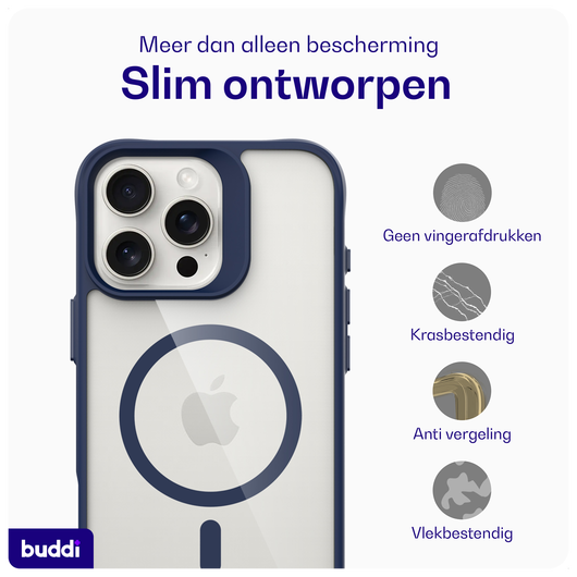 Buddi Hybrid Apple iPhone 16 Pro Hoesje MagSafe Back Cover Transparant Blauw afbeelding 6