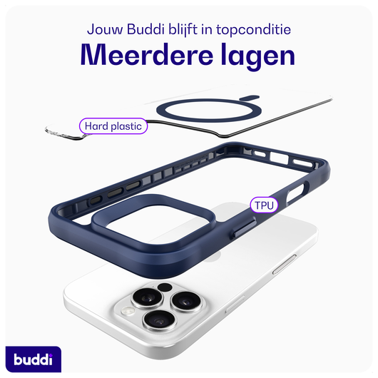 Buddi Hybrid Apple iPhone 16 Pro Hoesje MagSafe Back Cover Transparant Blauw afbeelding 7