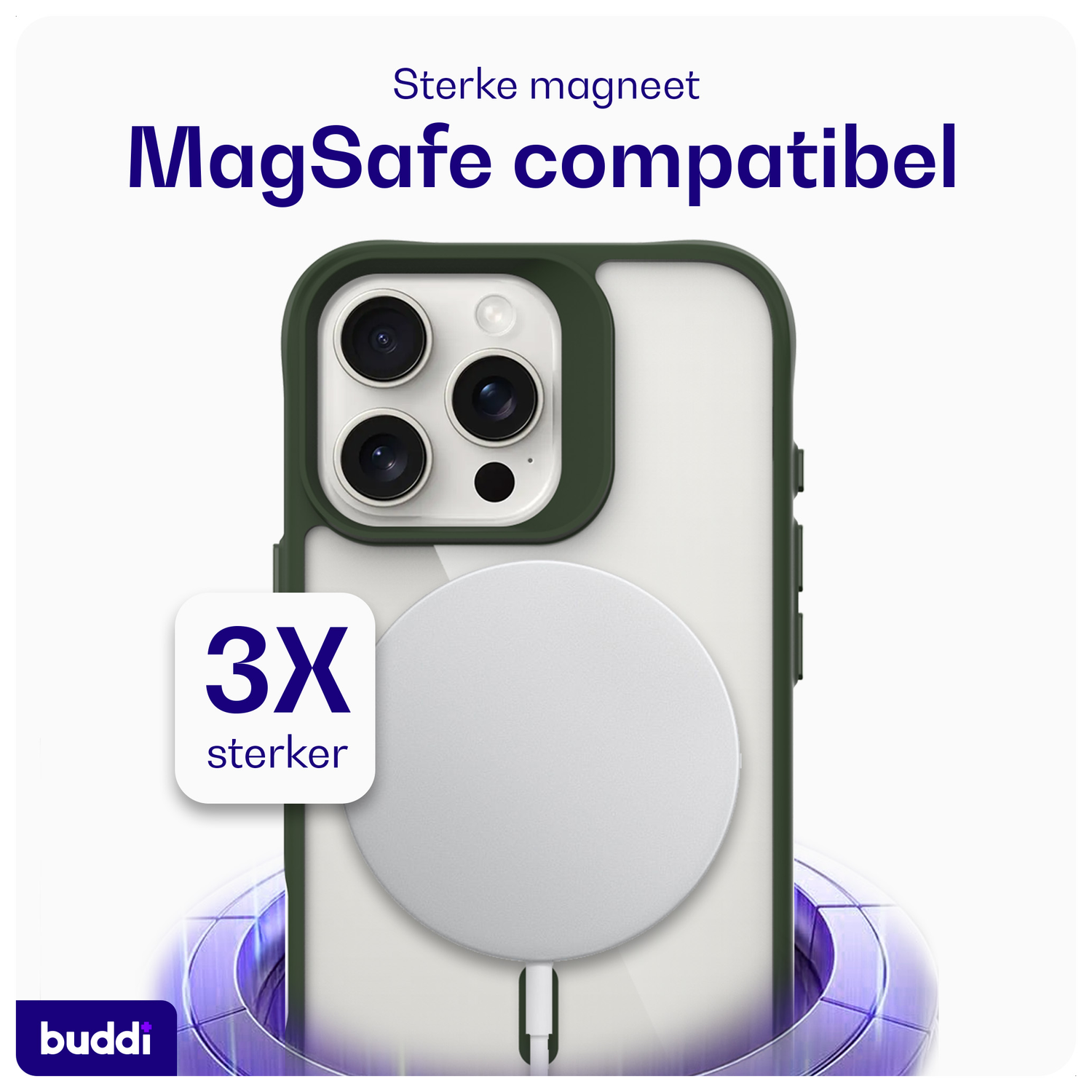 Buddi Hybrid Apple iPhone 16 Pro Hoesje MagSafe Back Cover Transparant Groen afbeelding 3