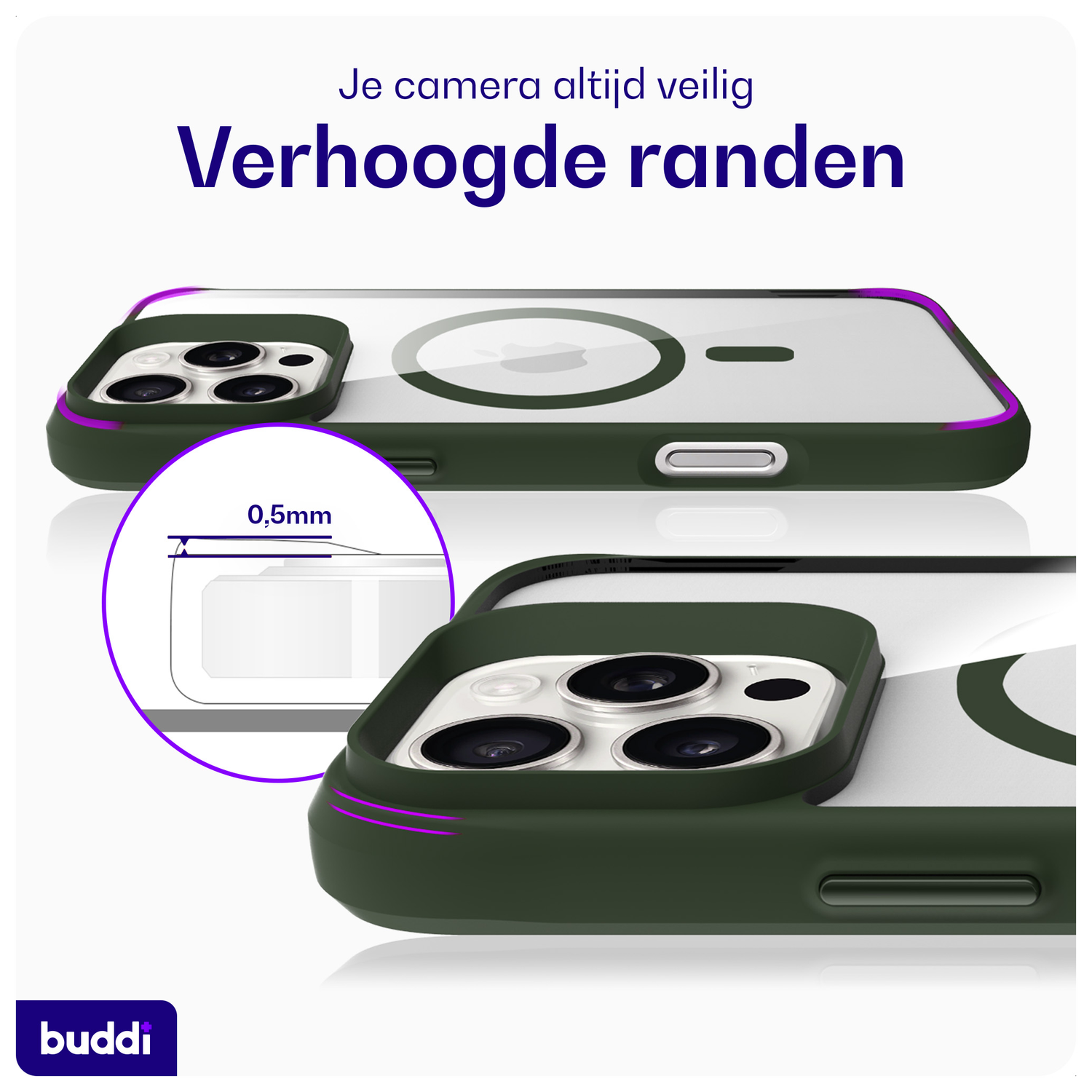 Buddi Hybrid Apple iPhone 16 Pro Hoesje MagSafe Back Cover Transparant Groen afbeelding 5