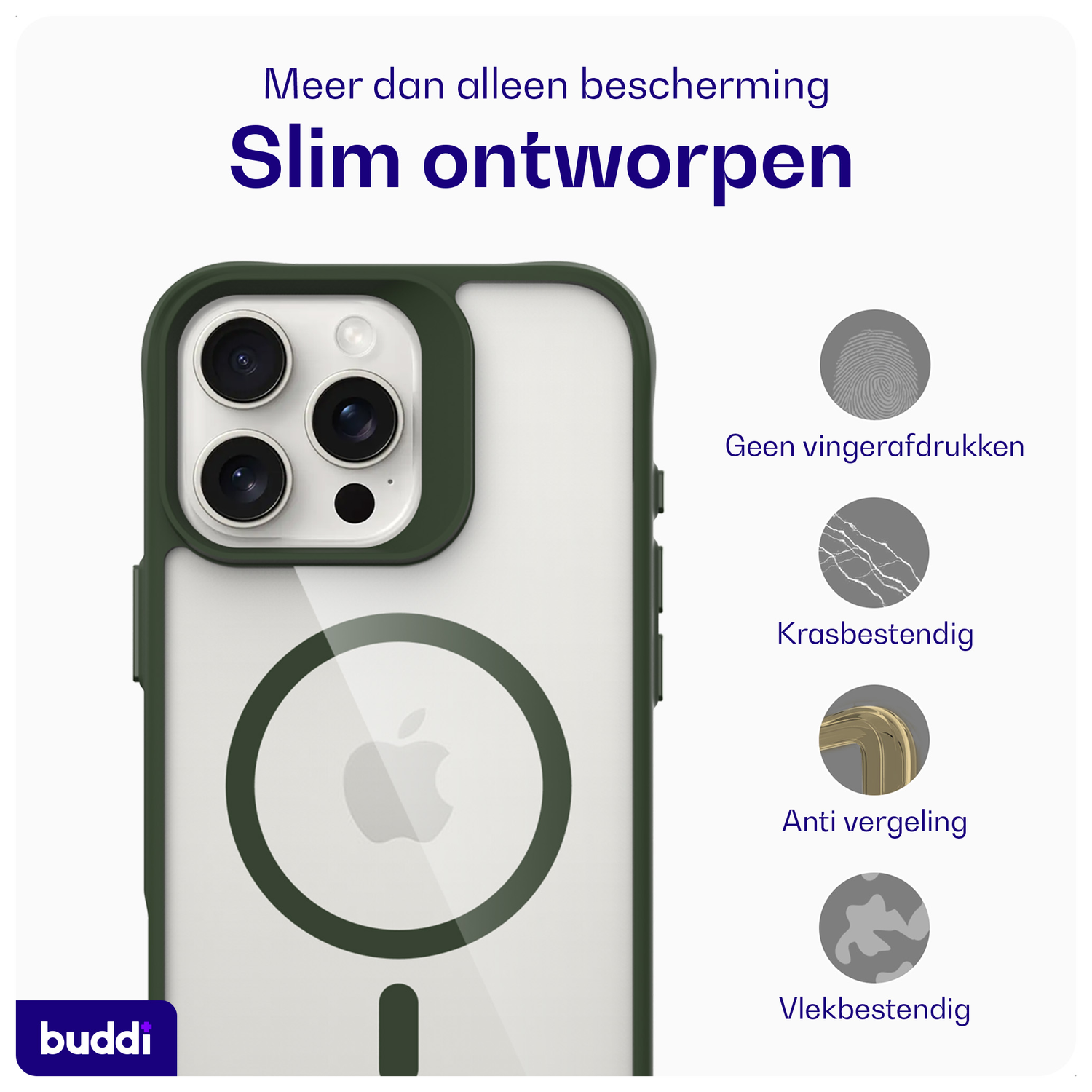 Buddi Hybrid Apple iPhone 16 Pro Hoesje MagSafe Back Cover Transparant Groen afbeelding 6