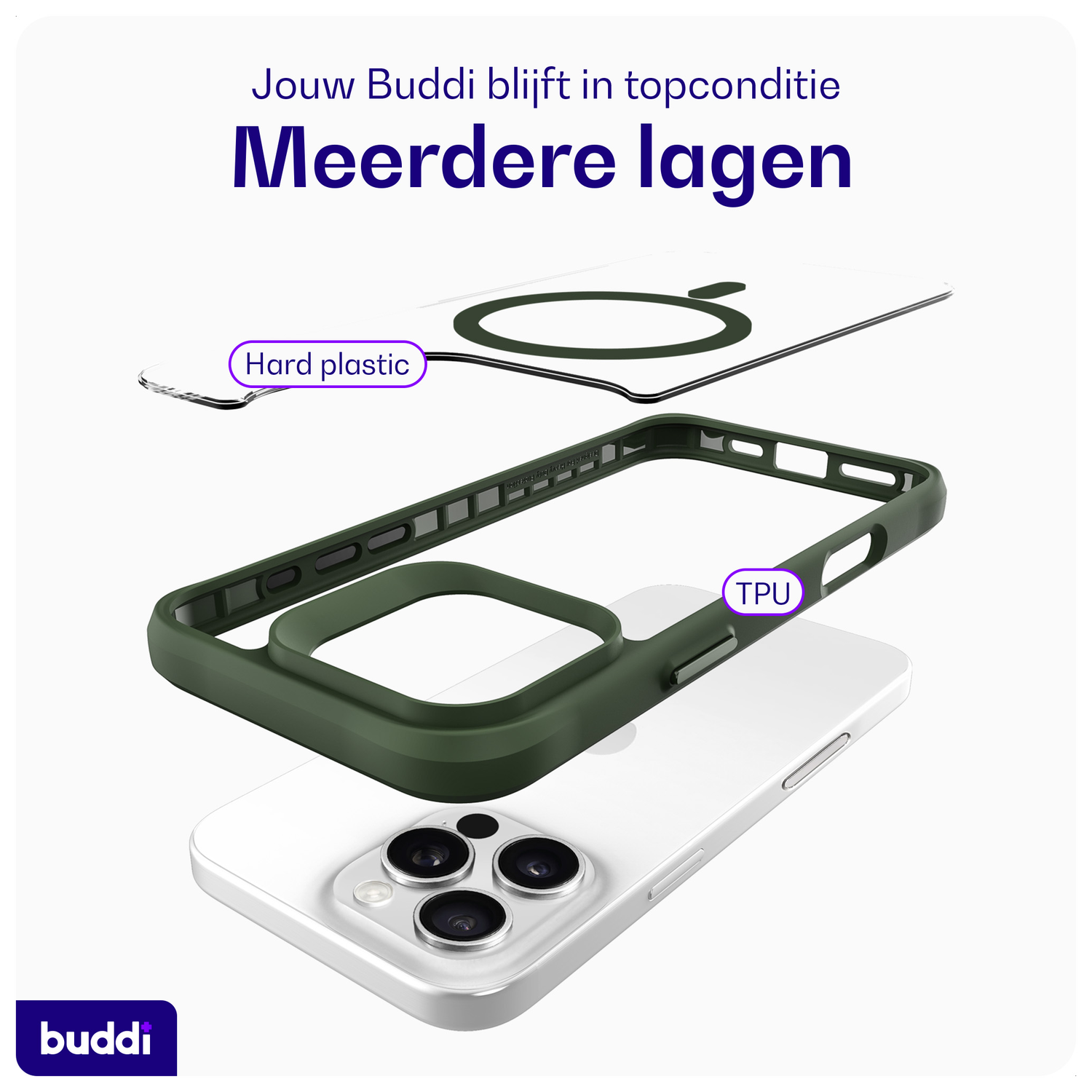Buddi Hybrid Apple iPhone 16 Pro Hoesje MagSafe Back Cover Transparant Groen afbeelding 7