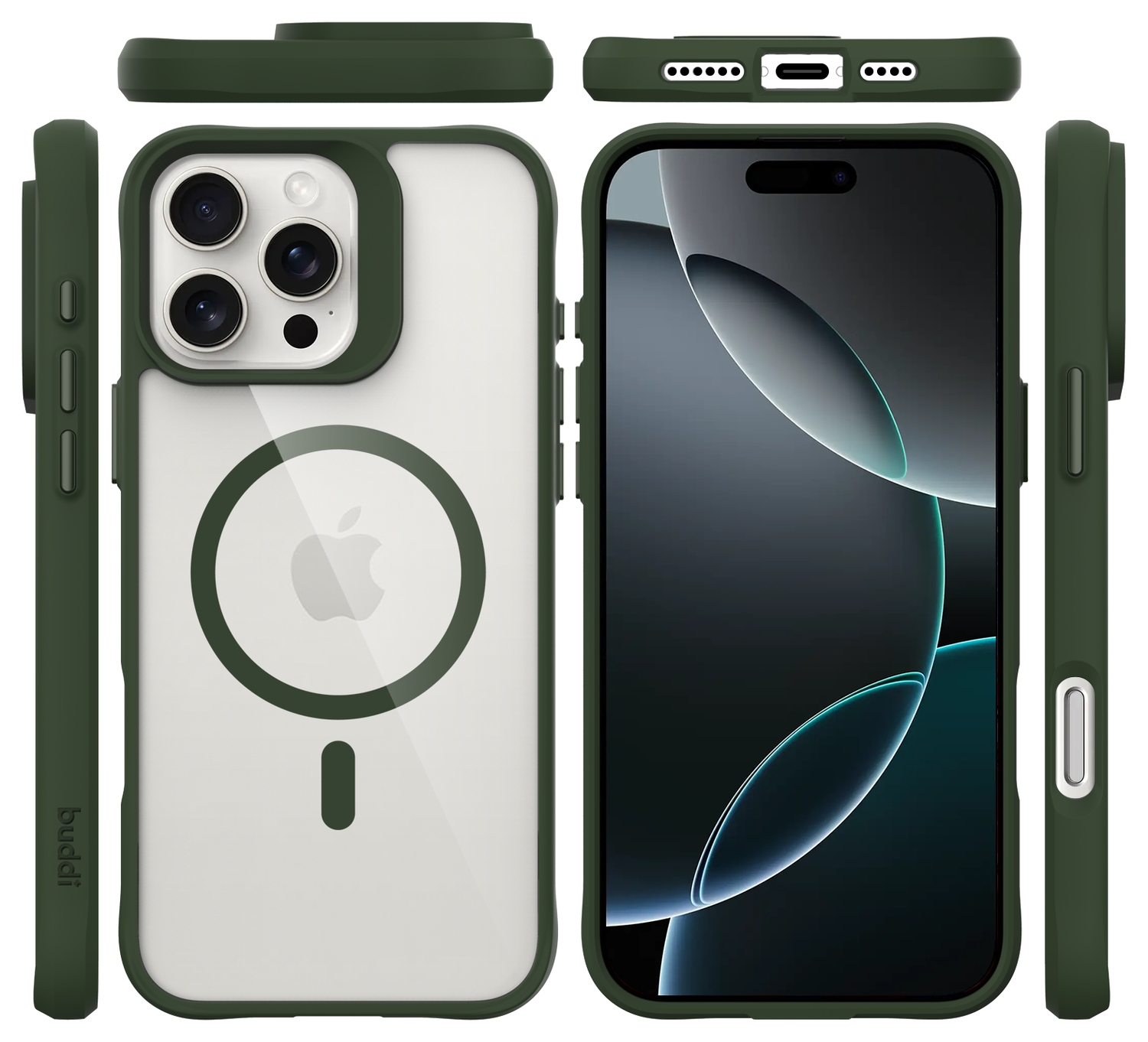 Buddi Hybrid Apple iPhone 16 Pro Hoesje MagSafe Back Cover Transparant Groen afbeelding 9