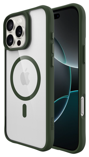 Buddi Hybrid Apple iPhone 16 Pro Hoesje MagSafe Back Cover Transparant Groen afbeelding 1