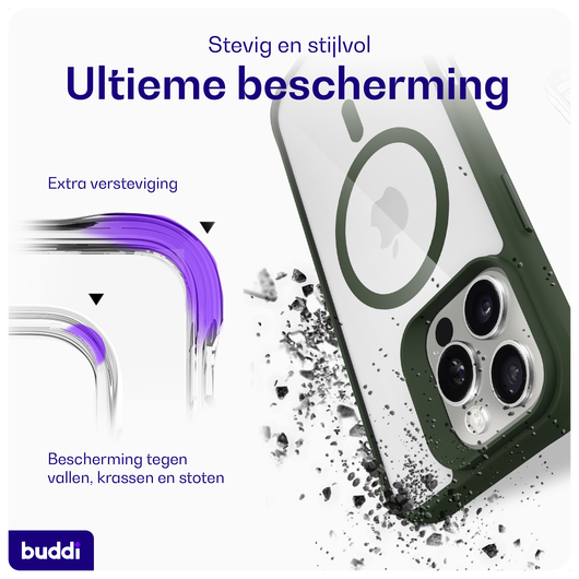 Buddi Hybrid Apple iPhone 16 Pro Hoesje MagSafe Back Cover Transparant Groen afbeelding 2