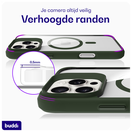 Buddi Hybrid Apple iPhone 16 Pro Hoesje MagSafe Back Cover Transparant Groen afbeelding 5