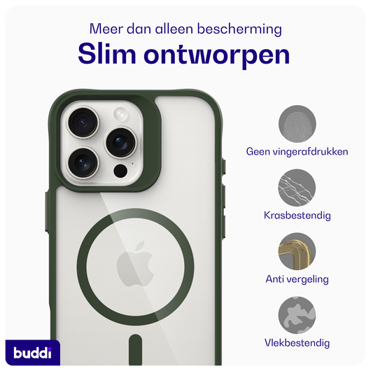 Buddi Hybrid Apple iPhone 16 Pro Hoesje MagSafe Back Cover Transparant Groen afbeelding 6
