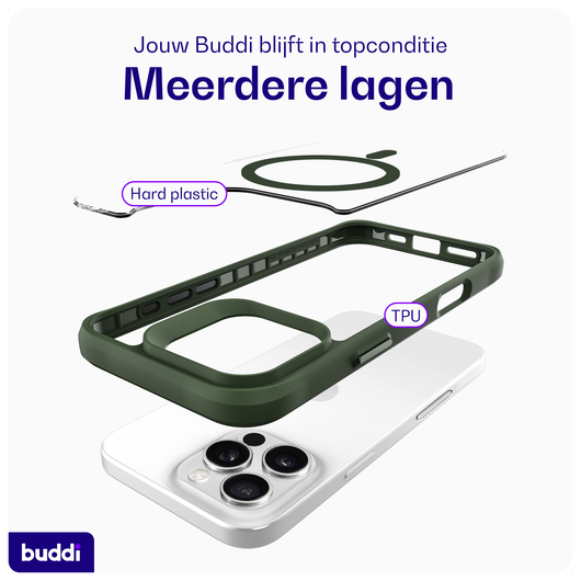 Buddi Hybrid Apple iPhone 16 Pro Hoesje MagSafe Back Cover Transparant Groen afbeelding 7