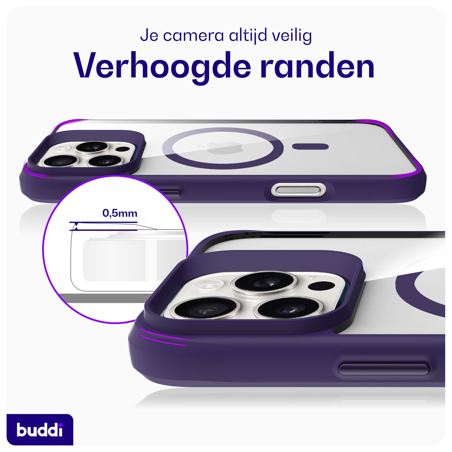 Buddi Hybrid Apple iPhone 16 Pro Hoesje MagSafe Back Cover Transparant Paars afbeelding 5