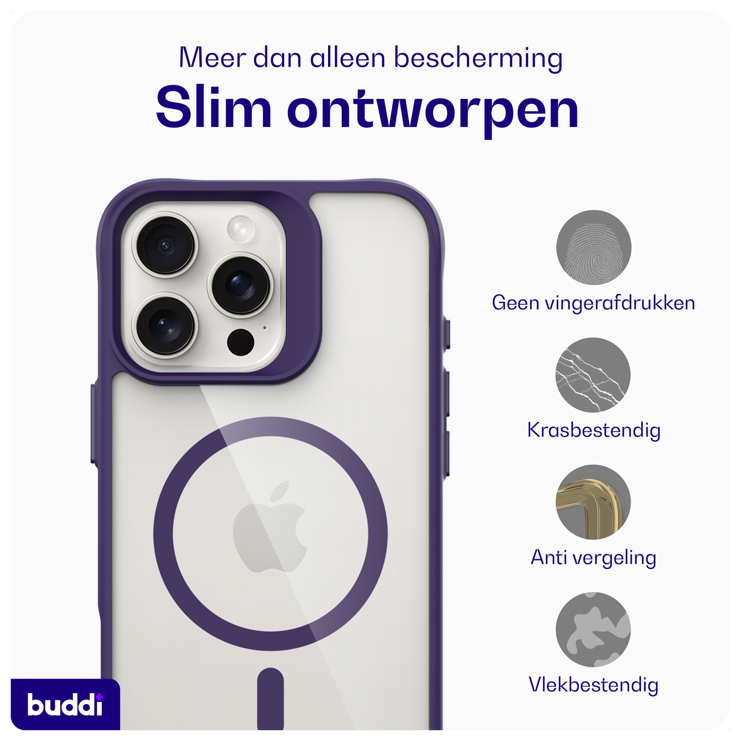 Buddi Hybrid Apple iPhone 16 Pro Hoesje MagSafe Back Cover Transparant Paars afbeelding 6