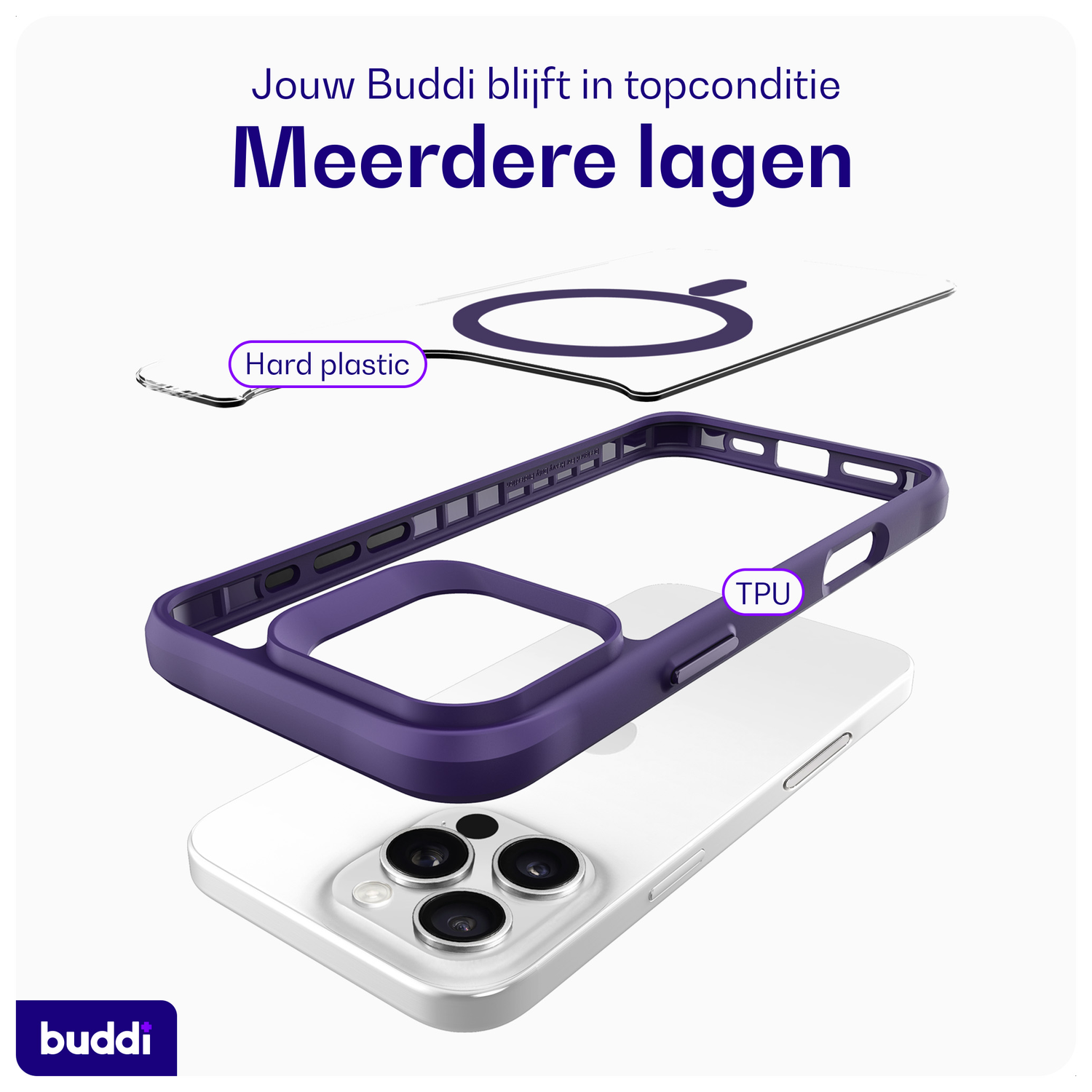 Buddi Hybrid Apple iPhone 16 Pro Hoesje MagSafe Back Cover Transparant Paars afbeelding 7
