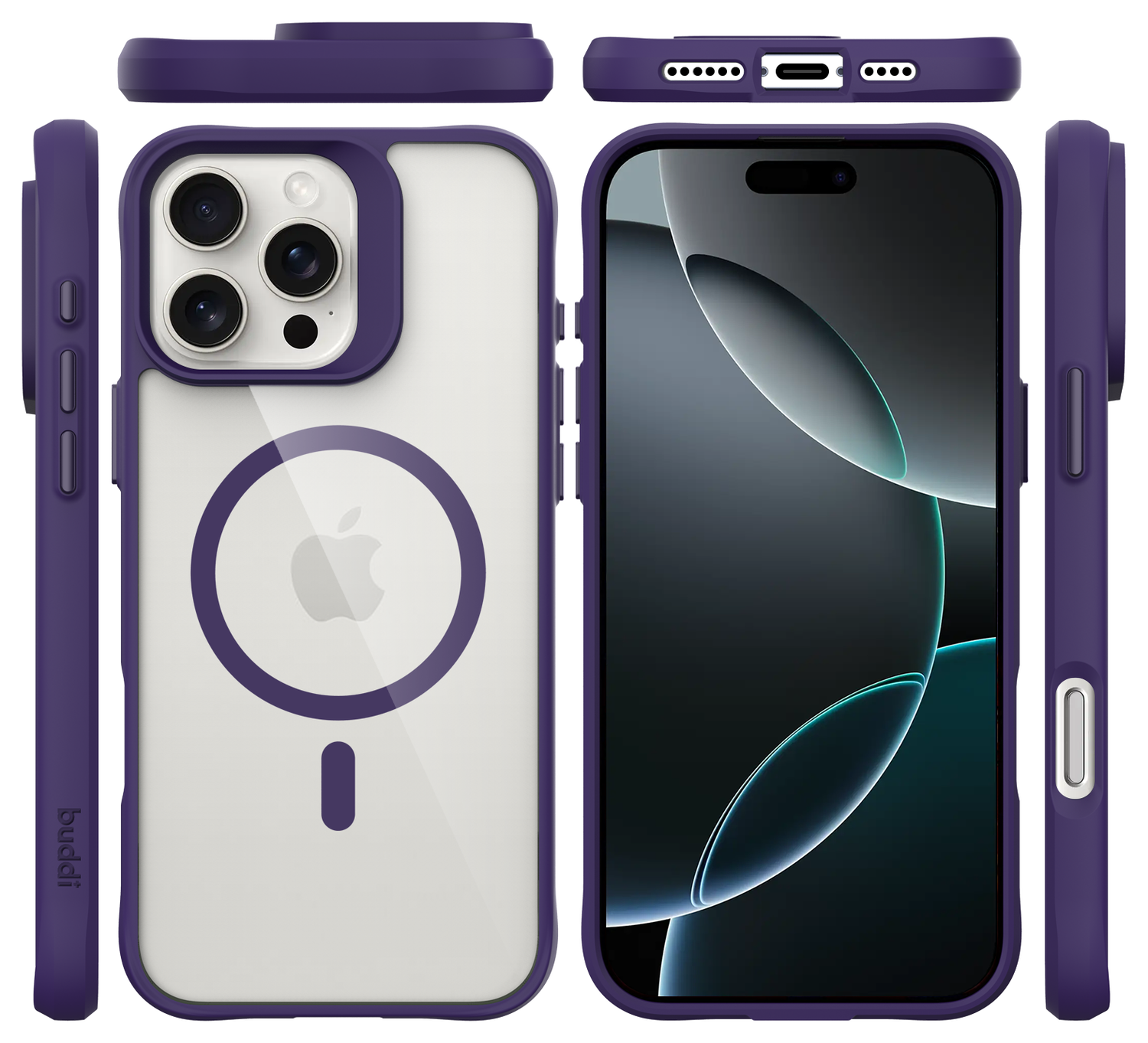 Buddi Hybrid Apple iPhone 16 Pro Hoesje MagSafe Back Cover Transparant Paars afbeelding 9