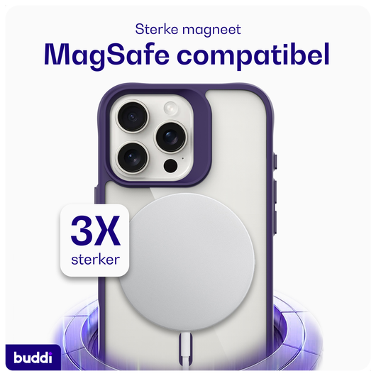 Buddi Hybrid Apple iPhone 16 Pro Hoesje MagSafe Back Cover Transparant Paars afbeelding 3