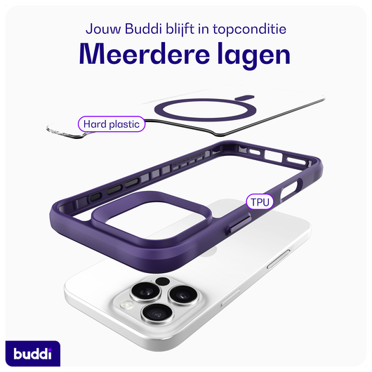 Buddi Hybrid Apple iPhone 16 Pro Hoesje MagSafe Back Cover Transparant Paars afbeelding 7