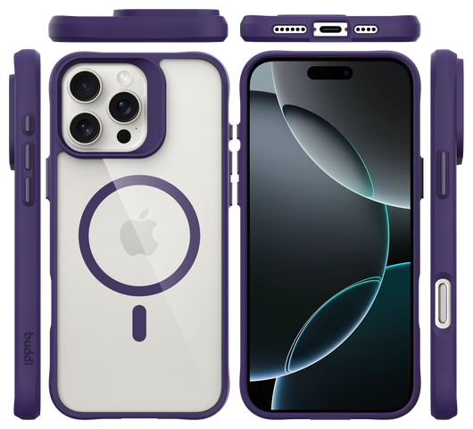 Buddi Hybrid Apple iPhone 16 Pro Hoesje MagSafe Back Cover Transparant Paars afbeelding 9