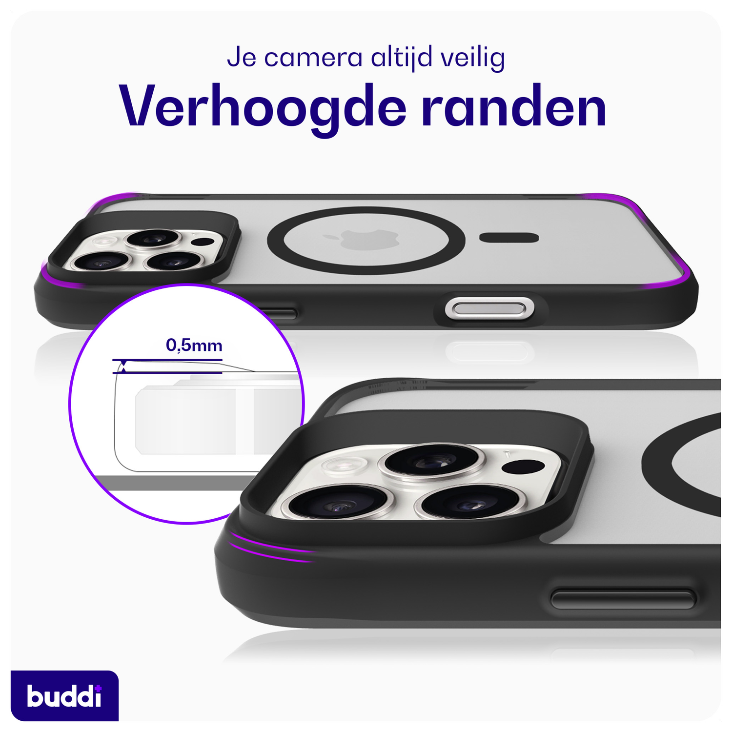 Buddi Hybrid Apple iPhone 16 Pro Hoesje MagSafe Back Cover Matte Zwart afbeelding 5