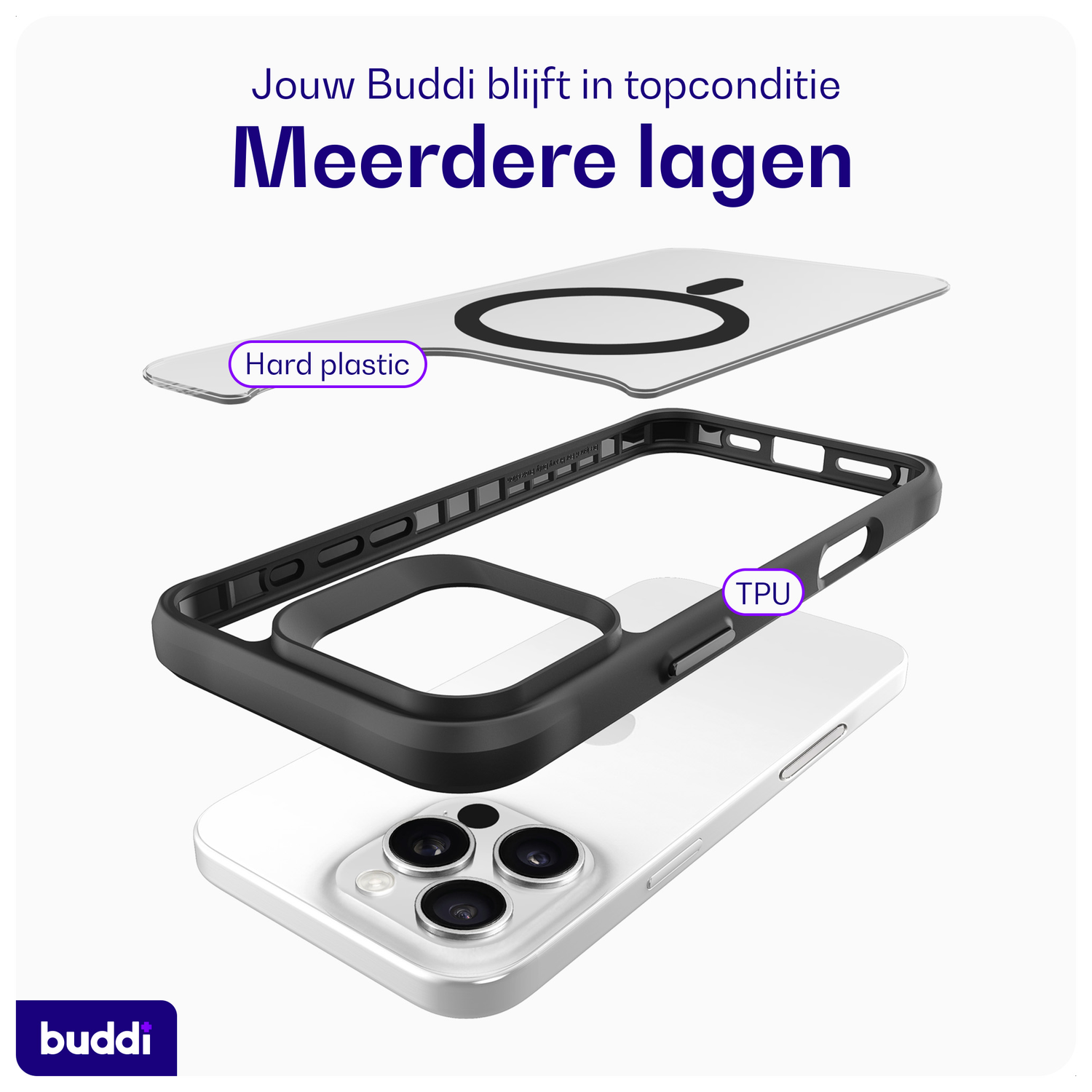 Buddi Hybrid Apple iPhone 16 Pro Hoesje MagSafe Back Cover Matte Zwart afbeelding 7