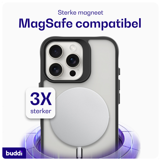 Buddi Hybrid Apple iPhone 16 Pro Hoesje MagSafe Back Cover Matte Zwart afbeelding 3