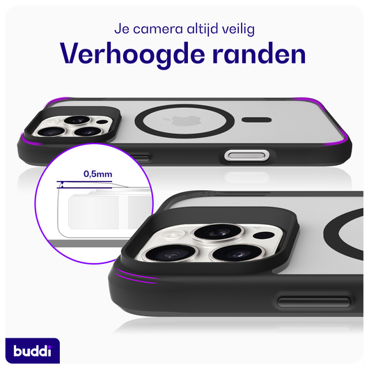 Buddi Hybrid Apple iPhone 16 Pro Hoesje MagSafe Back Cover Matte Zwart afbeelding 5