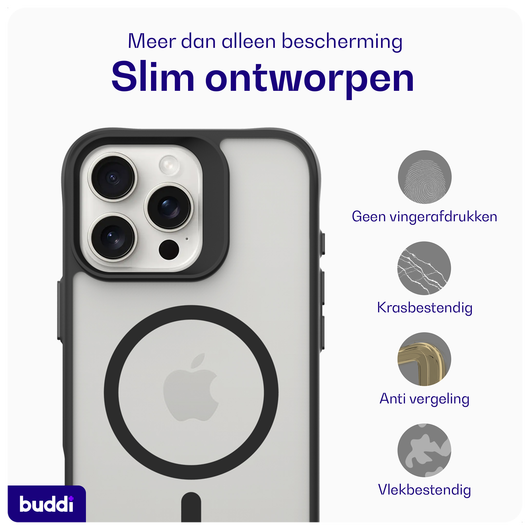 Buddi Hybrid Apple iPhone 16 Pro Hoesje MagSafe Back Cover Matte Zwart afbeelding 6