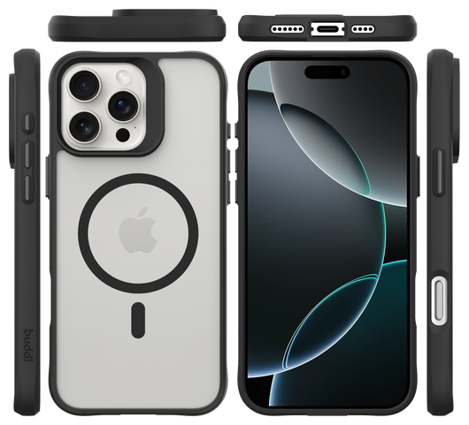 Buddi Hybrid Apple iPhone 16 Pro Hoesje MagSafe Back Cover Matte Zwart afbeelding 9