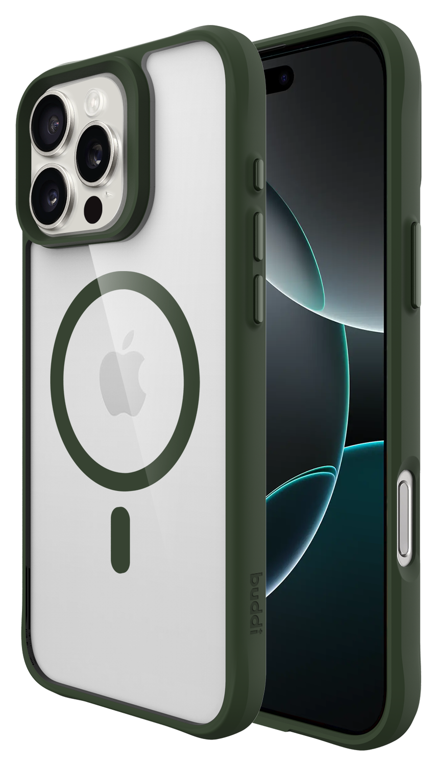 Buddi Hybrid Apple iPhone 16 Pro Max Hoesje MagSafe Back Cover Transparant Groen afbeelding 1