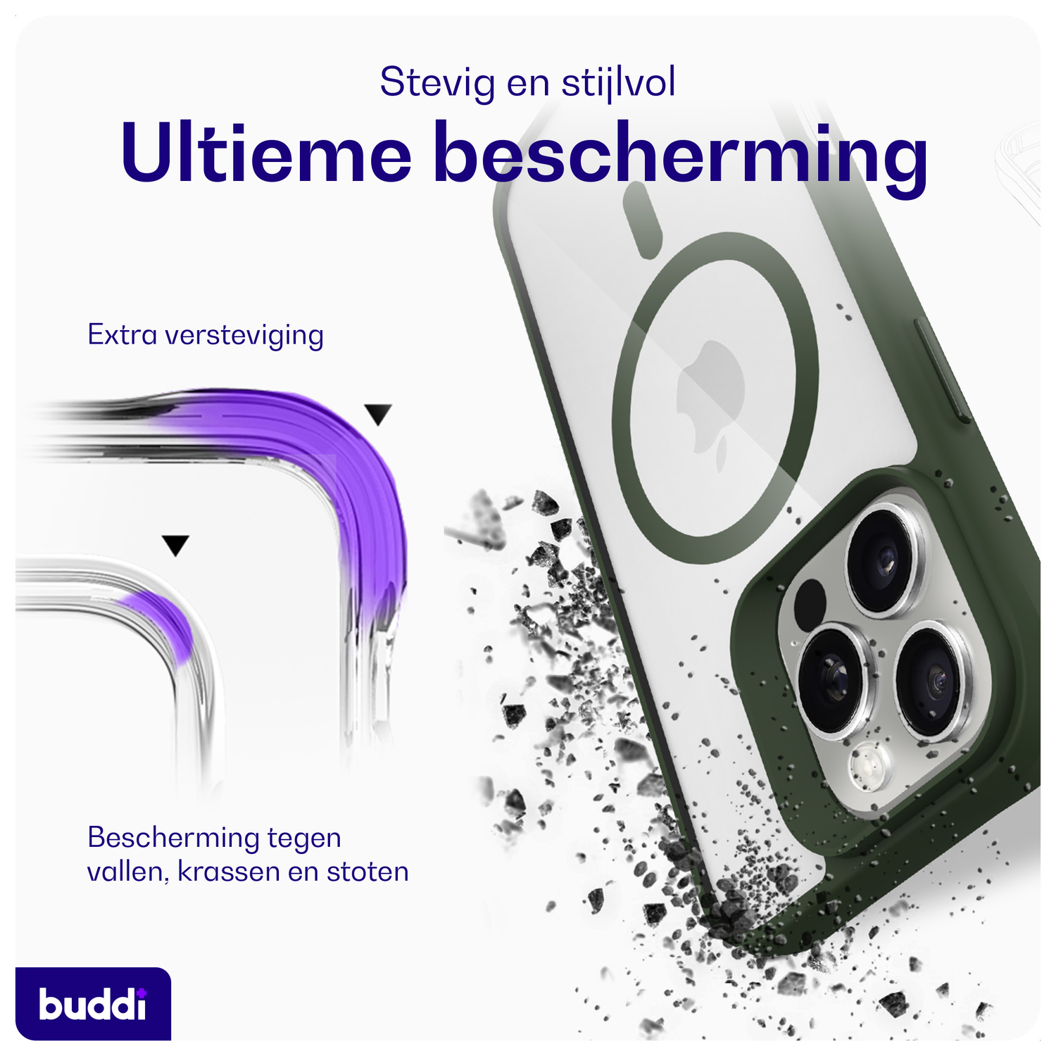 Buddi Hybrid Apple iPhone 16 Pro Max Hoesje MagSafe Back Cover Transparant Groen afbeelding 2