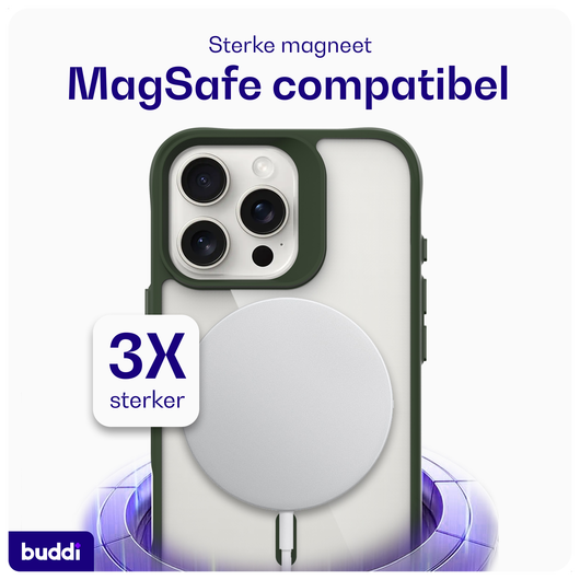 Buddi Hybrid Apple iPhone 16 Pro Max Hoesje MagSafe Back Cover Transparant Groen afbeelding 3