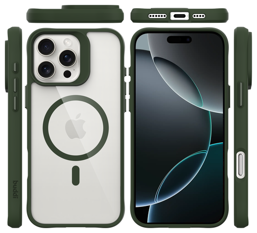 Buddi Hybrid Apple iPhone 16 Pro Max Hoesje MagSafe Back Cover Transparant Groen afbeelding 9