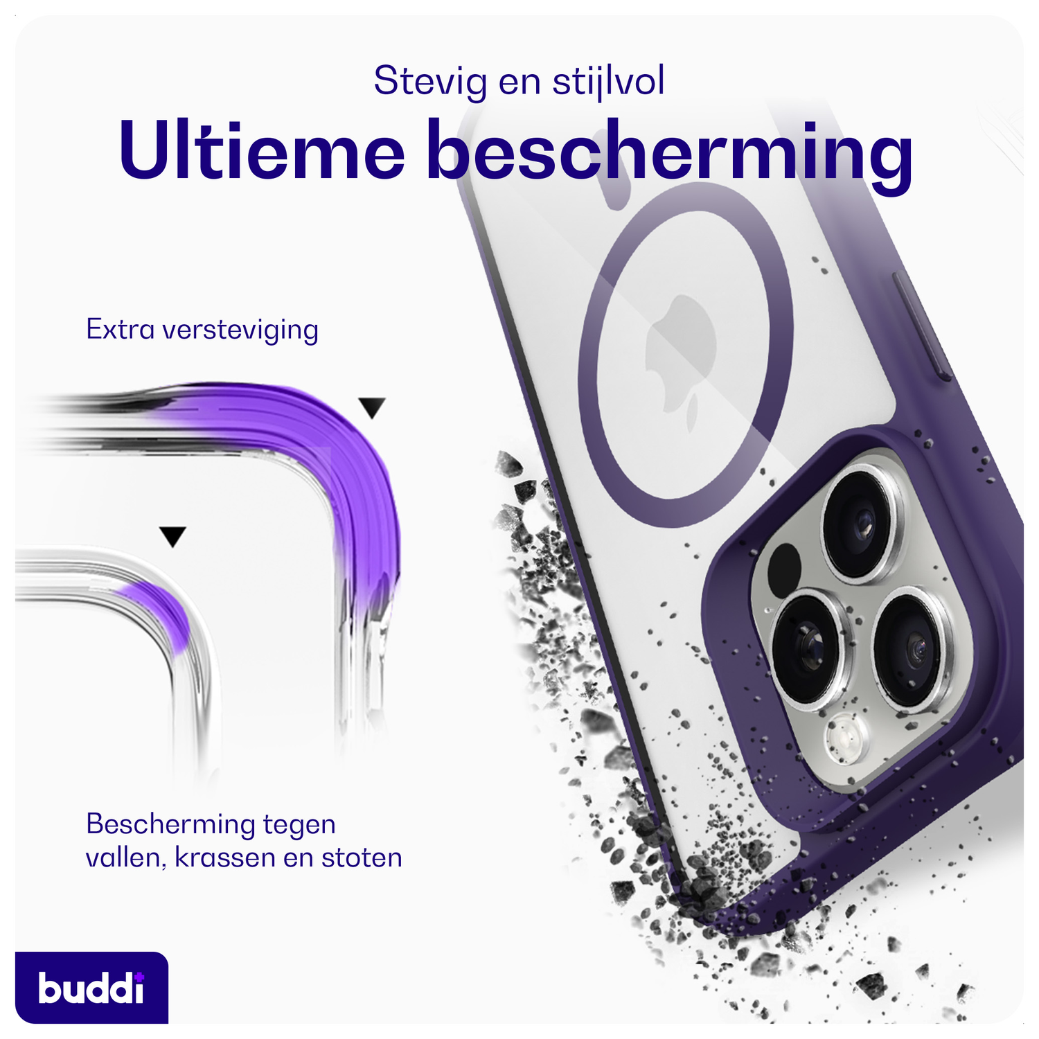 Buddi Hybrid Apple iPhone 16 Pro Max Hoesje MagSafe Back Cover Transparant Paars afbeelding 2