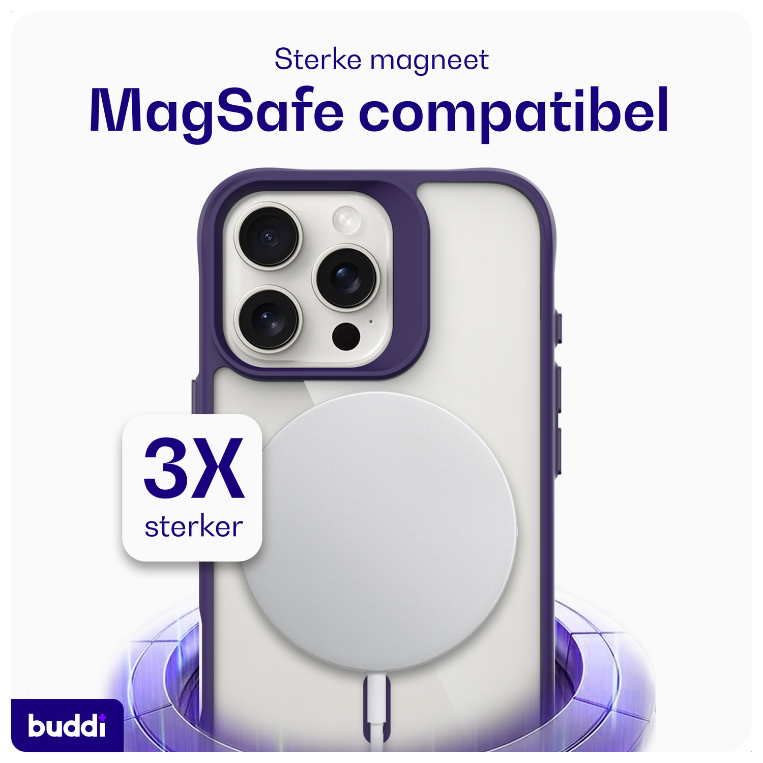 Buddi Hybrid Apple iPhone 16 Pro Max Hoesje MagSafe Back Cover Transparant Paars afbeelding 3