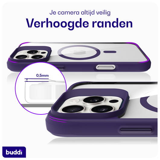 Buddi Hybrid Apple iPhone 16 Pro Max Hoesje MagSafe Back Cover Transparant Paars afbeelding 5