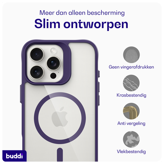 Buddi Hybrid Apple iPhone 16 Pro Max Hoesje MagSafe Back Cover Transparant Paars afbeelding 6