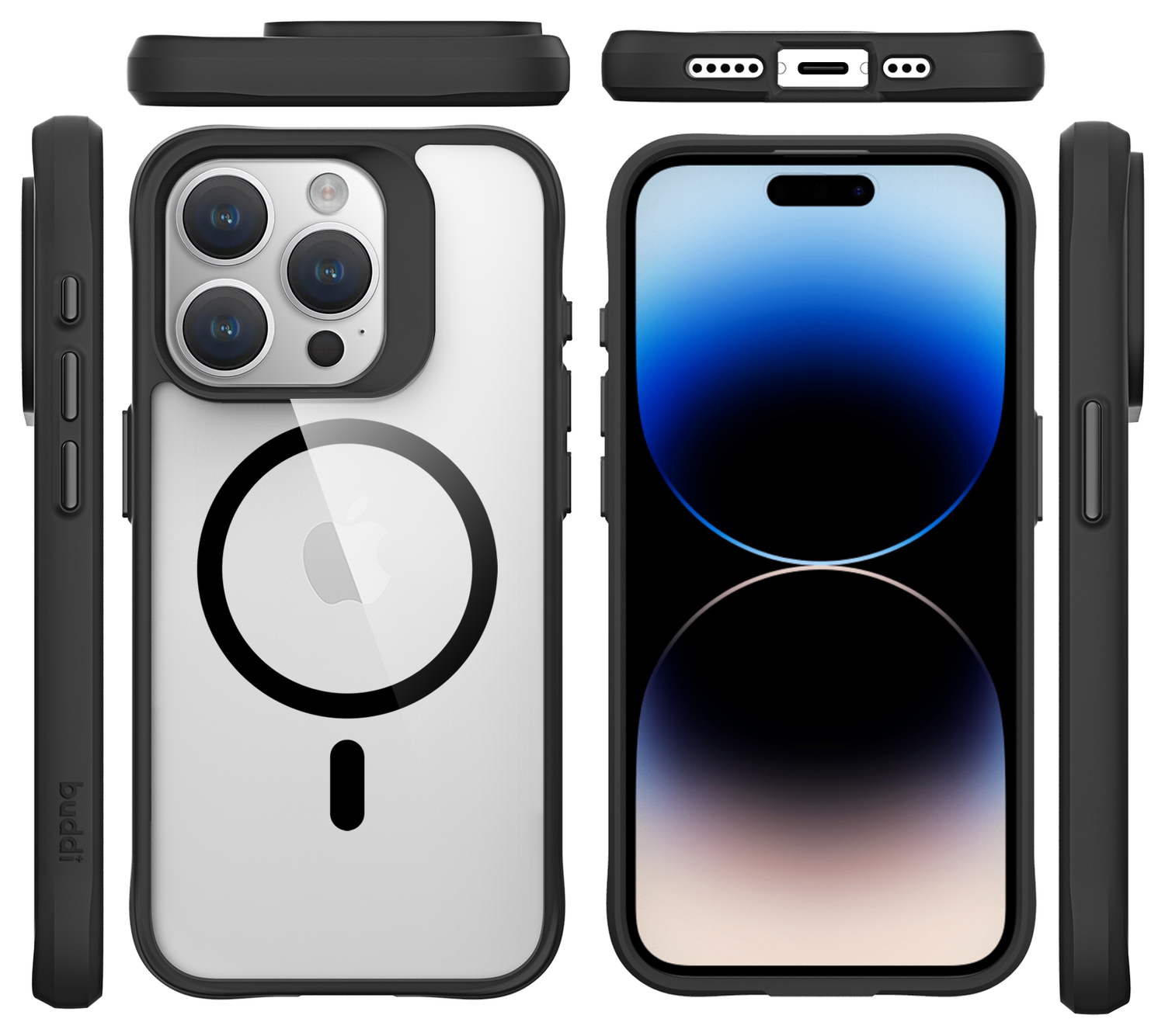 Buddi Hybrid Apple iPhone 15 Pro Hoesje MagSafe Back Cover Transparant Zwart afbeelding 9
