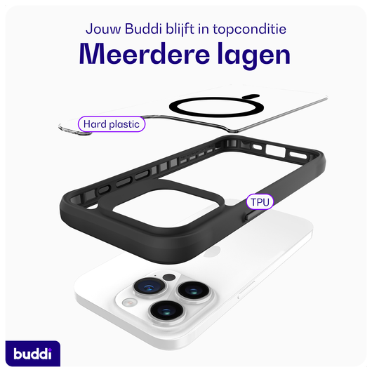 Buddi Hybrid Apple iPhone 15 Pro Hoesje MagSafe Back Cover Transparant Zwart afbeelding 7