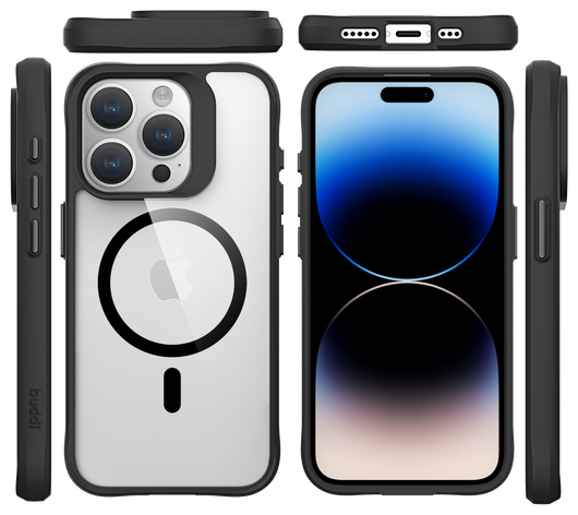Buddi Hybrid Apple iPhone 15 Pro Hoesje MagSafe Back Cover Transparant Zwart afbeelding 9