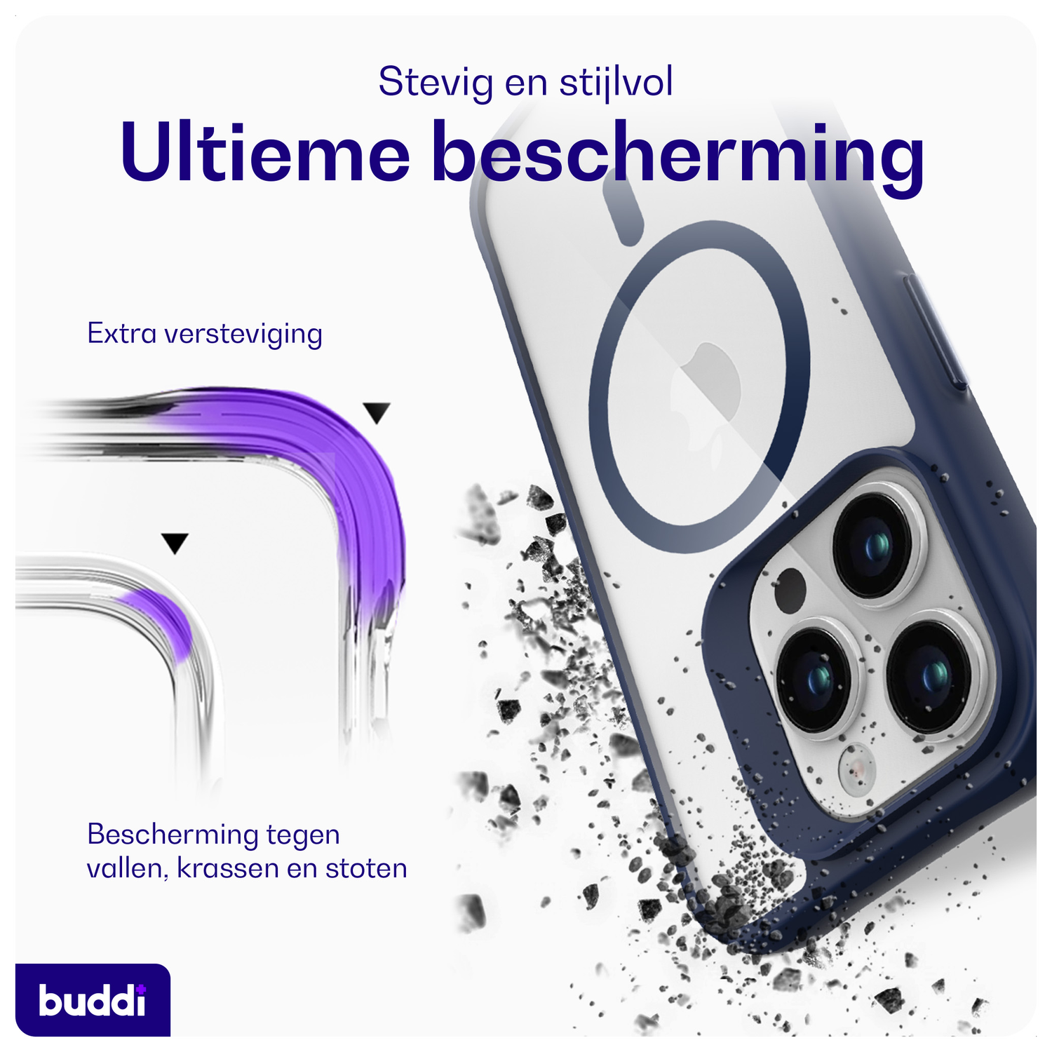 Buddi Hybrid Apple iPhone 15 Pro Hoesje MagSafe Back Cover Transparant Blauw afbeelding 2