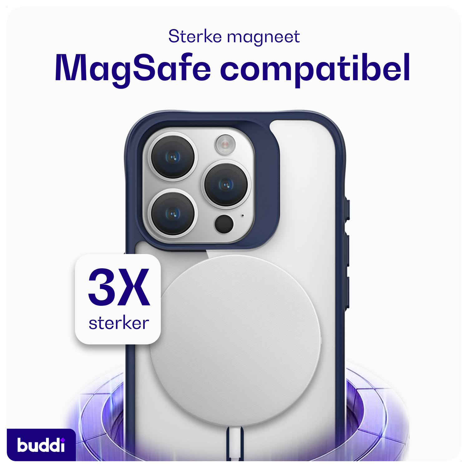 Buddi Hybrid Apple iPhone 15 Pro Hoesje MagSafe Back Cover Transparant Blauw afbeelding 3