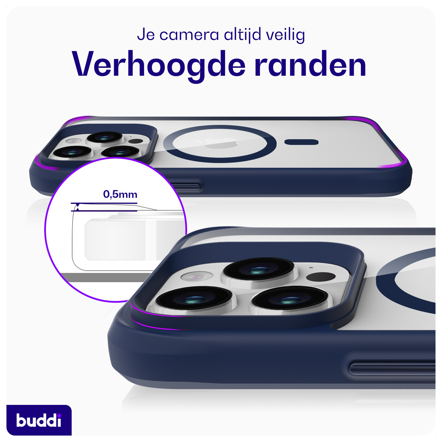 Buddi Hybrid Apple iPhone 15 Pro Hoesje MagSafe Back Cover Transparant Blauw afbeelding 5