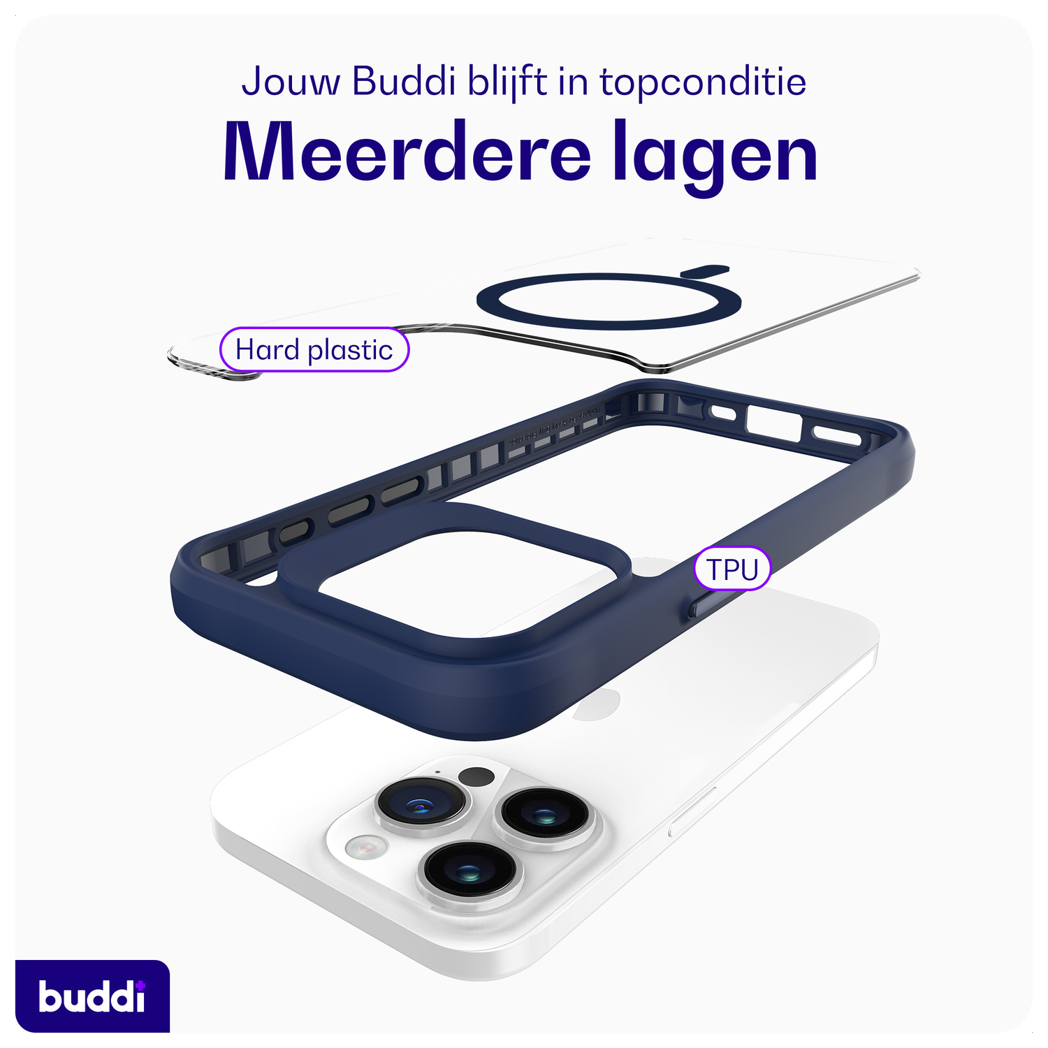 Buddi Hybrid Apple iPhone 15 Pro Hoesje MagSafe Back Cover Transparant Blauw afbeelding 7