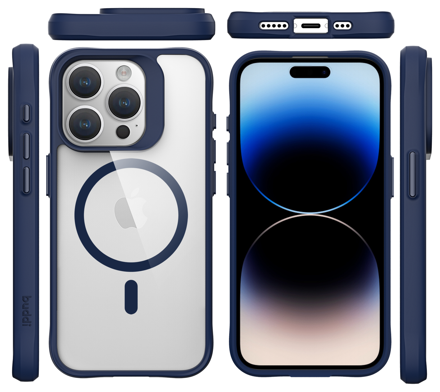 Buddi Hybrid Apple iPhone 15 Pro Hoesje MagSafe Back Cover Transparant Blauw afbeelding 9