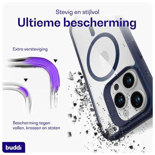 Buddi Hybrid Apple iPhone 15 Pro Hoesje MagSafe Back Cover Transparant Blauw afbeelding 2