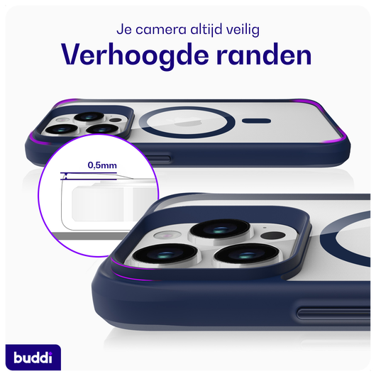 Buddi Hybrid Apple iPhone 15 Pro Hoesje MagSafe Back Cover Transparant Blauw afbeelding 5