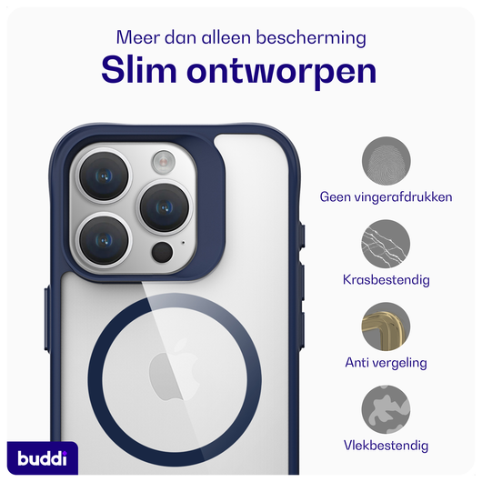 Buddi Hybrid Apple iPhone 15 Pro Hoesje MagSafe Back Cover Transparant Blauw afbeelding 6