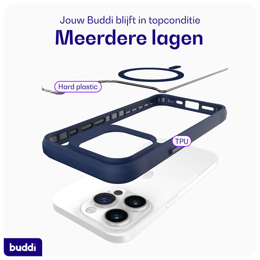 Buddi Hybrid Apple iPhone 15 Pro Hoesje MagSafe Back Cover Transparant Blauw afbeelding 7
