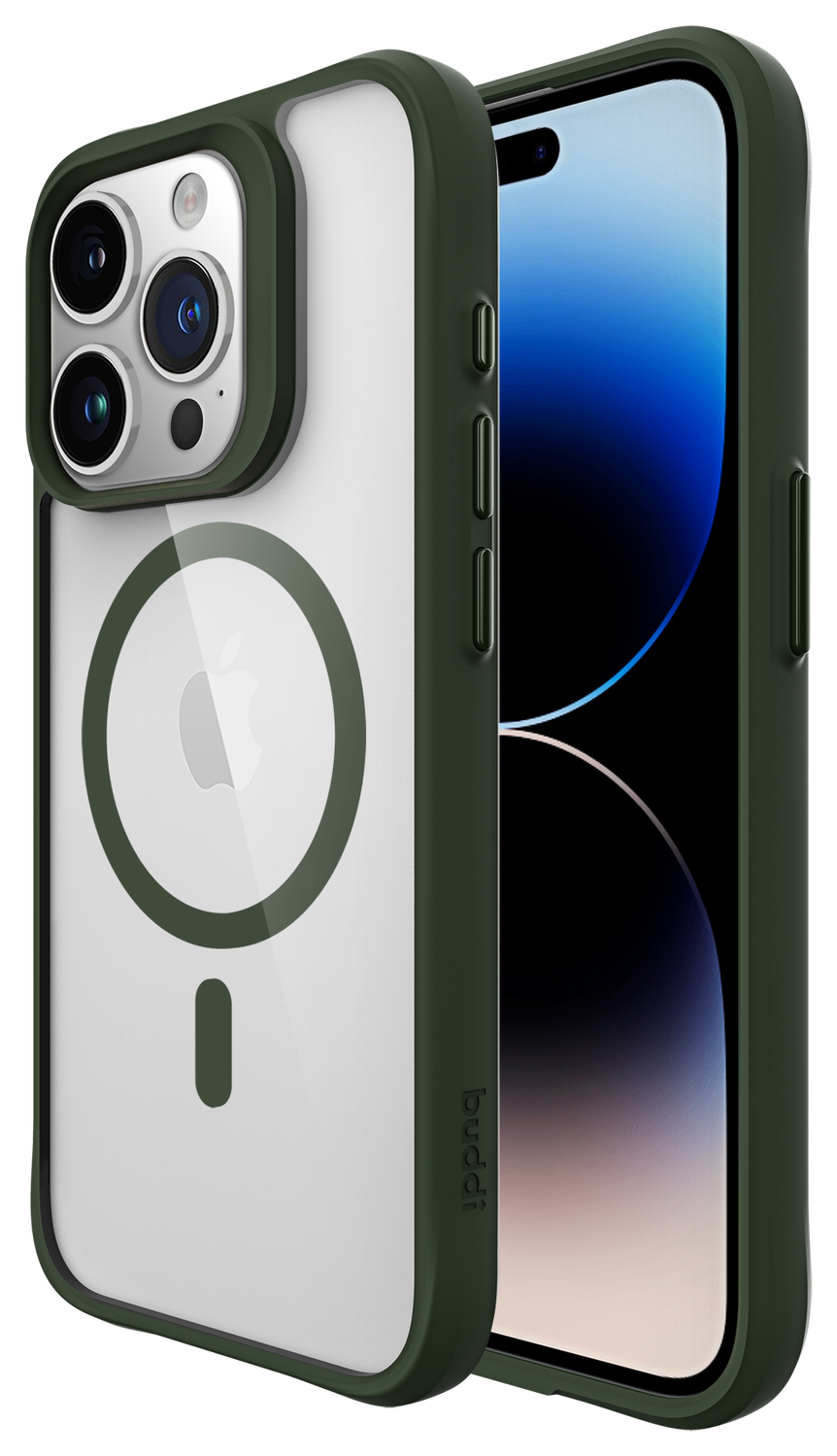Buddi Hybrid Apple iPhone 15 Pro Hoesje MagSafe Back Cover Transparant Groen afbeelding 1