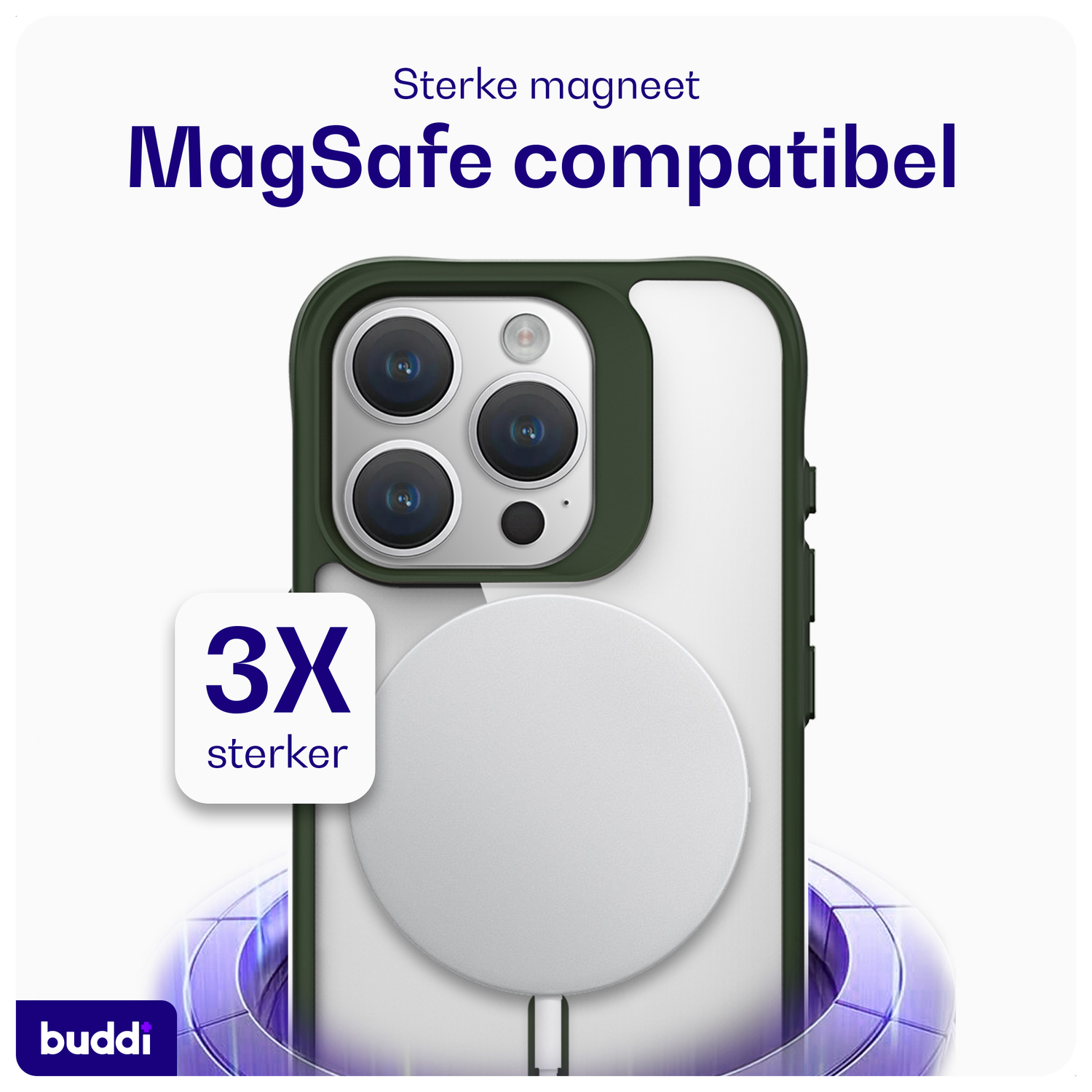 Buddi Hybrid Apple iPhone 15 Pro Hoesje MagSafe Back Cover Transparant Groen afbeelding 3