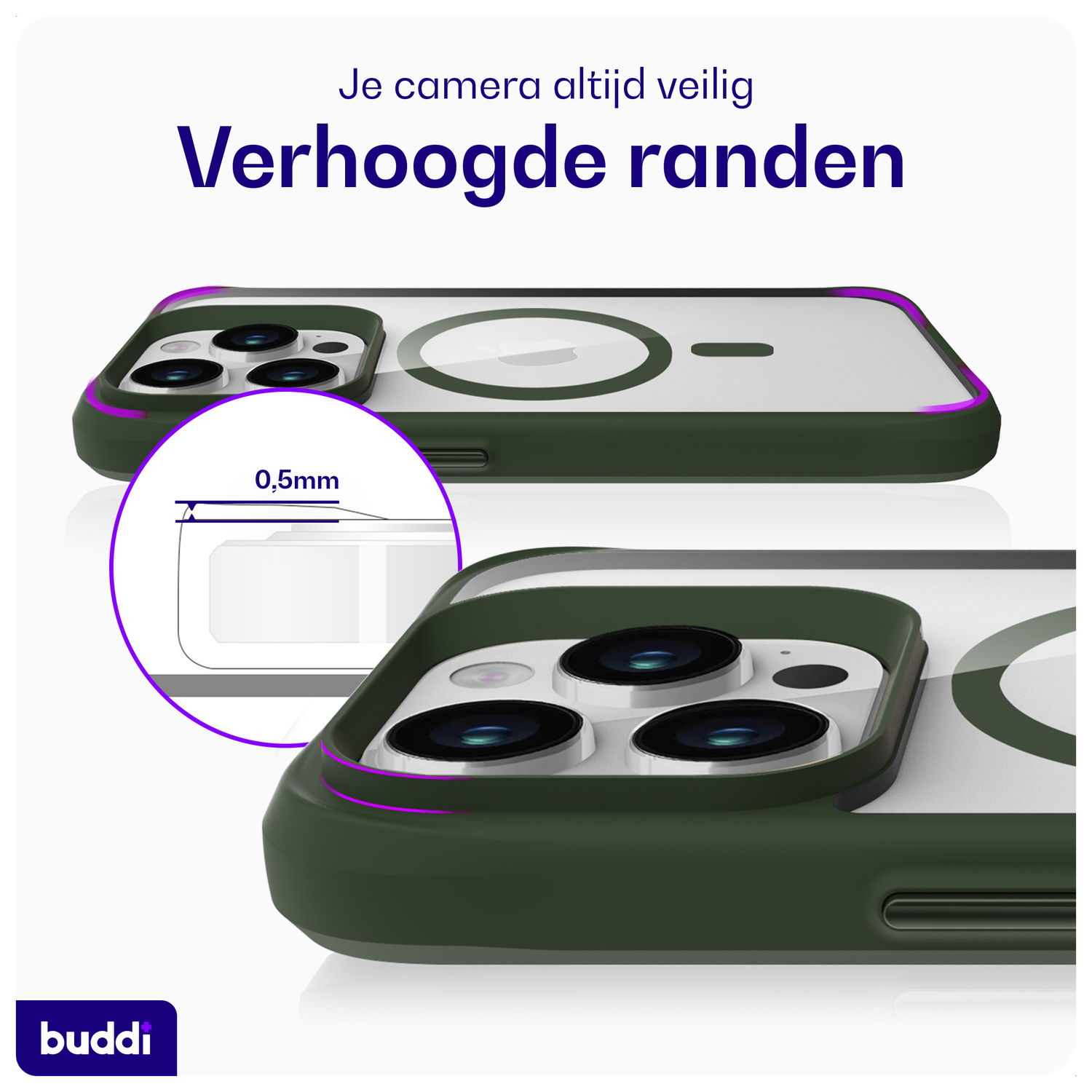 Buddi Hybrid Apple iPhone 15 Pro Hoesje MagSafe Back Cover Transparant Groen afbeelding 5